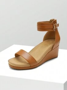 Women Black Open Toe Buckle Ankle Strap Summer Platform  Valentine's Day  Wedge Sandals - Lạc đà - Xem 1