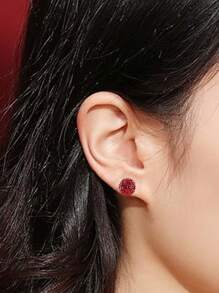 1 par de pendientes de bola brillante de plata de ley 925 de 8mm - Burdeos - Ver 6