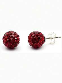 1 par de pendientes de bola brillante de plata de ley 925 de 8mm - Burdeos - Ver 3