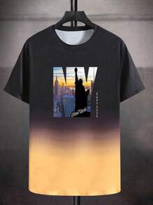 男士休闲字母印花短袖 T 恤，春夏 - 黃色 - 查看 3