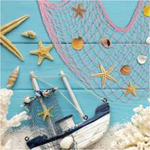 Bộ 16 lưới đánh cá hàng hải trang trí tường chủ đề bãi biển trang trí đại dương treo tường Địa Trung Hải trang trí lưới đánh cá hàng hải mộc mạc với đồ trang trí sao biển và kẹp cho tiệc cướp biển chụp ảnh trang trí, trang trí nhà cửa, trang trí phòng, trang trí tường - Màu be - Xem 4