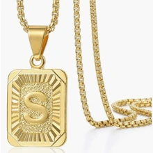 A-Z 字母吊坠项链，不锈钢镀金首字母链项链，男女皆宜，是圣诞节/派对的理想配饰 - 金色 - 查看 24