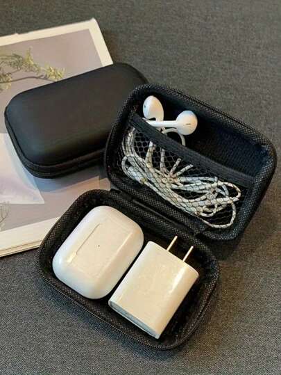1 pieza Organizador de viaje compacto de EVA mate para productos electrónicos - Caja de almacenamiento para cargador de teléfono, cables y auriculares