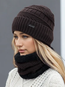 1 pieza Conjunto de gorro de punto y bufanda térmica de unicolor para mujer/hombre, apto para uso en exteriores, calles y uso diario en otoño/invierno, gorro unisex de moda, regalo ideal