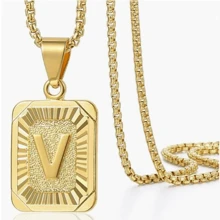 A-Z 字母吊坠项链，不锈钢镀金首字母链项链，男女皆宜，是圣诞节/派对的理想配饰 - 金色 - 查看 33