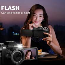 NBD攝影用黑色數字相機，4800萬像素＆4K視頻/ vlogging相機，帶WiFi，60FPS自動對焦旅行相機，雙電池+充電插座，卡片讀卡器+32GB SD卡 - 黑色 - 查看 4