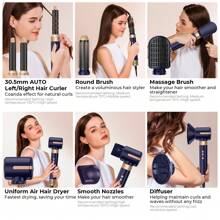 UKLISS 7 In 1 High-Speed Brushless Hot Air Styler – Multifunctional Hair Dryer Brush With Auto Curling, Straightening & Volumizing – Blow Dryer Brush With 4 Color Options (Blue/Black/White/Green)