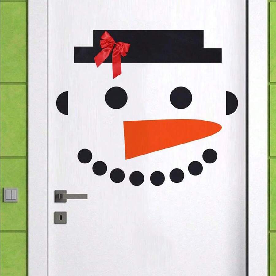 Christmas Snowman Door Decoration DIY Snowman Face Decoration Cartoon Removable Christmas Garage Door Decoration For Xmas Party Wall Outdoor Garage Decor - Multicolor - View 1