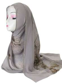 1pc Women's Fashion Patchwork Chiffon Printed Scarf, Contrast Color Casual Polyester Headscarf, Style Elegant Versatile Long Scarf, All Season