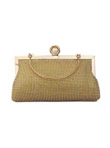 Classic Design Rhinestone Embellished Handbag & Clutch, Women Evening Party Purse - Gold - View 4