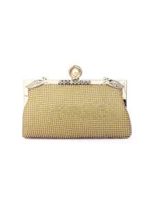 Classic Design Rhinestone Embellished Handbag & Clutch, Women Evening Party Purse - Gold - View 2