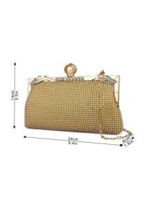 Classic Design Rhinestone Embellished Handbag & Clutch, Women Evening Party Purse - Gold - View 11