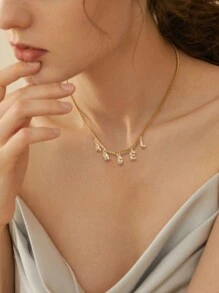 Dây chuyền mạ vàng 18K cho nữ + Mặt dây chuyền tên đính đá mạ vàng cá nhân hóa, thanh lịch & thời trang, đi kèm hộp quà tặng, thích hợp cho các ngày lễ, sinh nhật, kỷ niệm làm quà tặng cho các cặp đôi, vợ, mẹ - Vàng - Xem 5