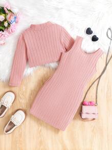 Bộ 2 áo len dệt kim xoắn và váy ngủ cho bé gái, vải mềm mại, phong cách thời trang và nhẹ nhàng, mùa thu đông - Hồng - Xem 2