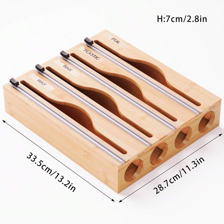 1pc 33.5*21.9*7cm Bamboo Plastic Wrap Dispenser, Aluminum Foil And