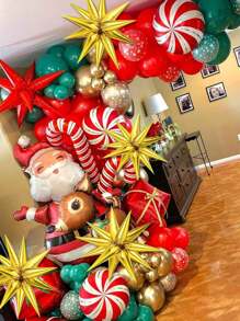 1/3/6 piezas Globos de estrellas explosivas con efecto de gotas de agua conectadas, decoración para fiestas y bodas, globos hexagonales de estrella, Navidad - Dorado - Ver 5