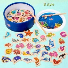 1件早教益智木制桶海洋钓鱼玩具儿童认知趣味海洋小鱼适合亲子游戏 - 彩色 - 查看 14