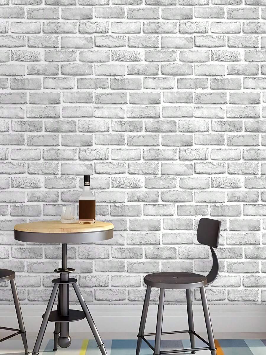 1 Roll GreyWhite 3D Brick Peel & Stick Wallpaper, Removable Brick Wall