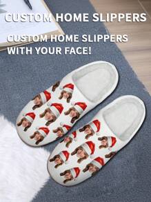 1 Pair Christmas Custom Home Slippers, Personalized Santa Photo Home Slippers, Custom Christmas Hat Thick Sole Home Slippers, Personalized Home Slippers, Photo Home Slippers, Personalized Home Slippers For Women, Personalized Home Slippers, Halloween Gift, Funny Gift ﻿