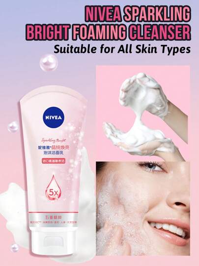 NIVEA Sparkling Bright Foaming Cleanser, Amino Acid Ingredients, Brightening And Whitening, Skin-Nourishing Essence, Gentle And Non-Irritation, Remove Residual Makeup Effectively