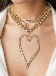 1 Stück Damen überdimensionierte Herz Anhänger Perlen Halskette, elegantes Design geeignet für den täglichen Gebrauch, Arbeit und Veranstaltungen