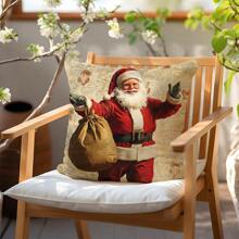 1 件圣诞复古报纸圣诞老人靠垫套，单面印花柔软毛绒天鹅绒，45 * 45 厘米/18 * 18 英寸枕套，适用于现代布艺沙发、室内装饰、派对装饰、礼物 - 彩色 - 查看 5