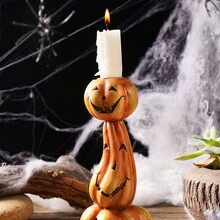 1 chân nến trang trí hình bí ngô cười sáng tạo, làm bằng vật liệu nhựa cũ, đồ trang trí nhà không cần nến, thích hợp cho Halloween, tiệc theo chủ đề, trang trí bàn - Nhiều màu - Xem 11