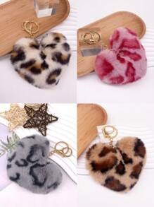1 Piece Plush Heart Keychain With Colorful Leopard Print - Fashionable & Fun Accessory For Bags - Perfect Small Gift! Valentine's Day Valentines Backpack For School Car Accessories Cute Goth Y2k Bag Charms Car Accessories Teacher Friend Sister Gift Ideas - Beige - View 1