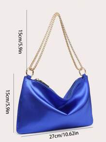 Ladies' Crossbody Silk Satin Evening Bag With Rhinestones, Fashionable, Lightweight, Compact, Suitable For Parties And Outings. - Royal Blue - View 7