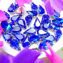 Cuentas de cristal decorativas hechas a mano con forma de gota de agua, base de metal plateado, colores no AB, forma de elipse brillante para coser en ropa, vestidos, bolsos, zapatos, broches, pendientes, artesanía. - Colores de fantasía - Ver 13