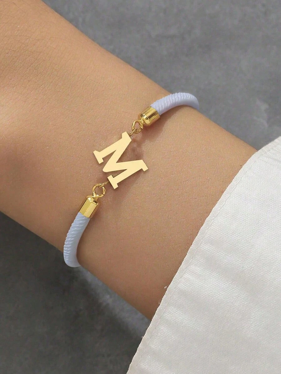 1pc New Classic A-Z Initial Bracelet For Women Simple Adjustable Color Rope Bracelet For Women Jewelry Gift