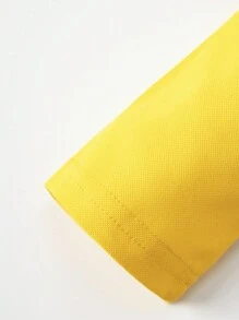 男孩黃色長袖 Polo 衫，騎士刺繡條紋領學院風上衣，適合返校季、日常穿著，秋冬款 - 黃色 - 查看 7