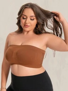 大码无肩带胸罩无缝聚拢胸罩运动背心上衣运动上衣女士健身房健身上衣性感内衣 - 卡其色 - 查看 2