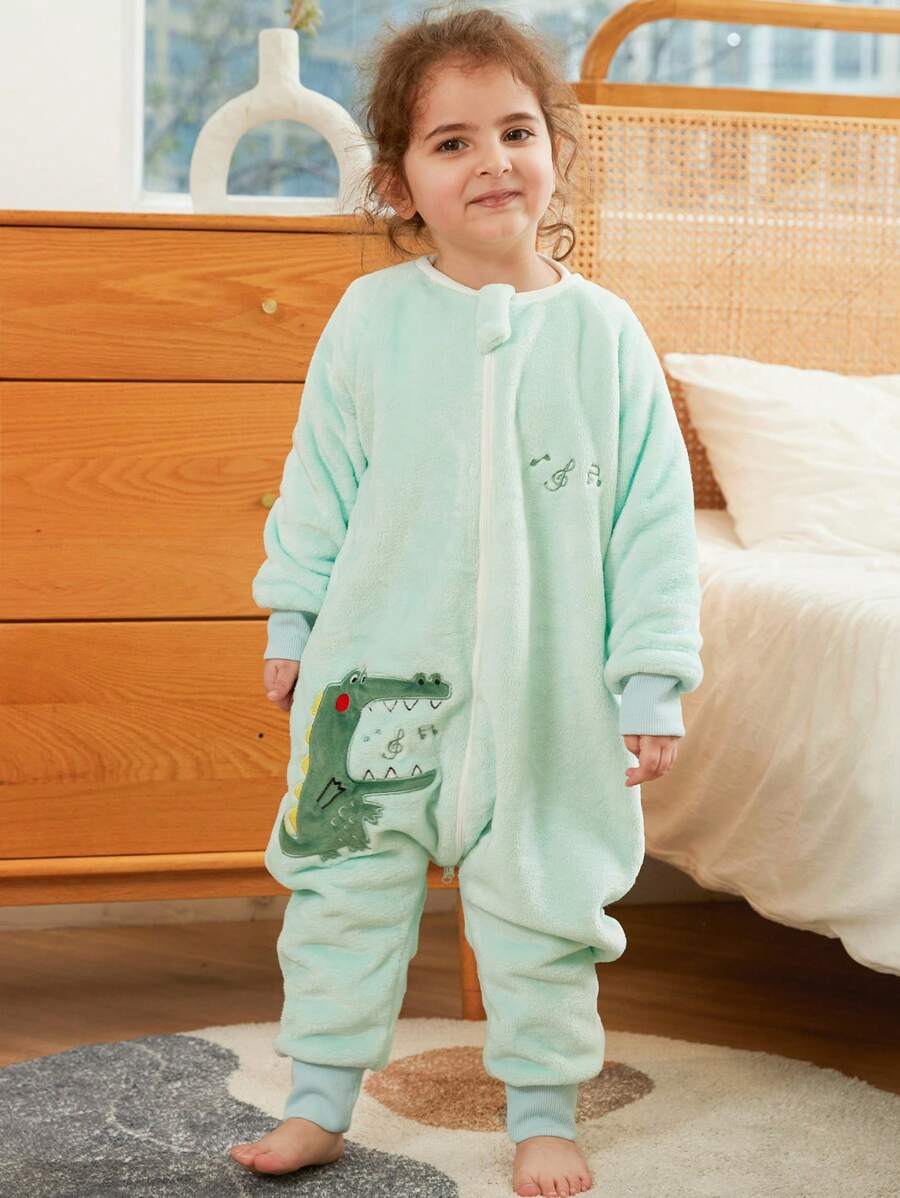 1 pièce Sac de couchage bébé en flanelle MICHLEY, sac de couchage à manches longues avec fermeture éclair, convient pour les bébés garçons et filles en automne/hiver, mignon et décontracté, idéal pour les fournitures de voyage pour bébé - Crocodile - Voir 1
