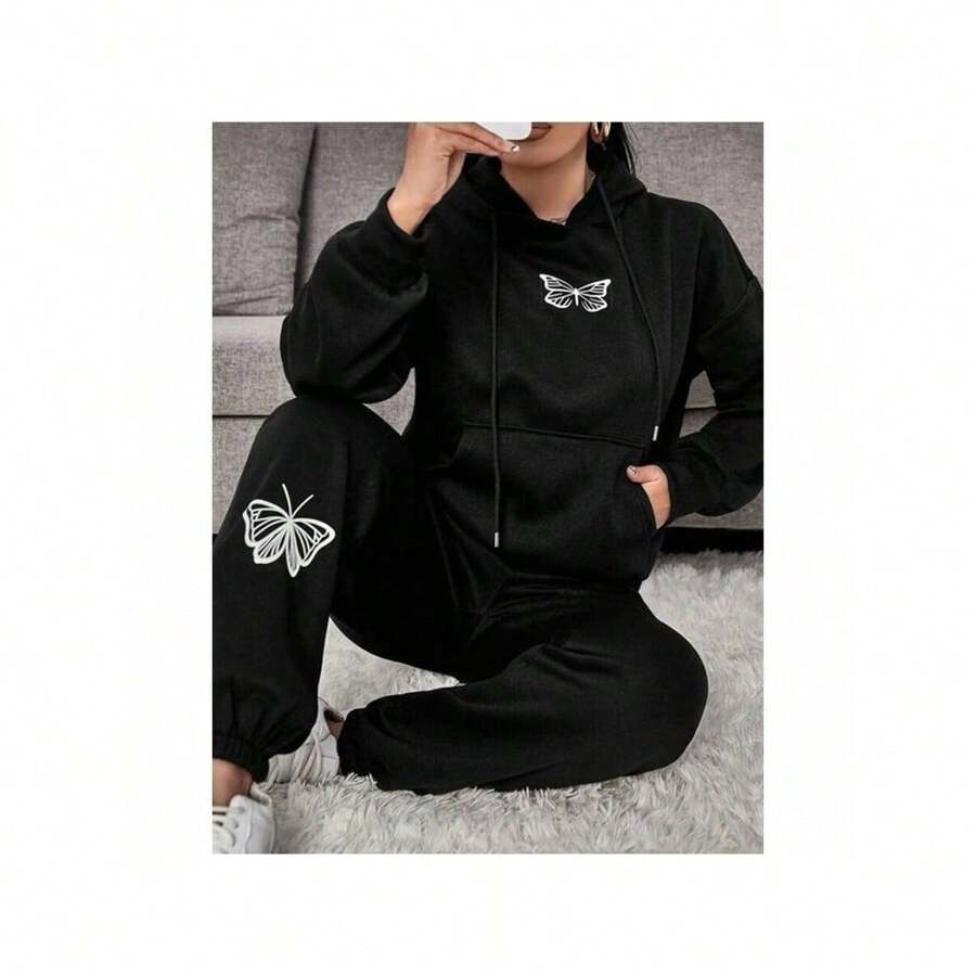 Women's Butterfly Print Chest And Leg Casual Winter Kit - màu đen - Xem 1