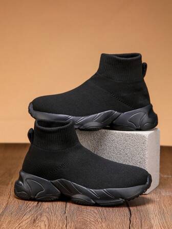 1 双儿童弹性面料透气休闲运动鞋，轻便舒适男孩和女孩运动鞋