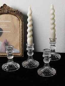 1PC/3 chiếc khay thủy tinh trong suốt + đế nến vàng dùng cho bữa tối dưới ánh nến, đế nến trang trí bàn tiệc cưới thích hợp cho không khí trong phòng, tiền sảnh, họp mặt gia đình, tiệc tùng, quà tặng - Nhiều màu - Xem 4