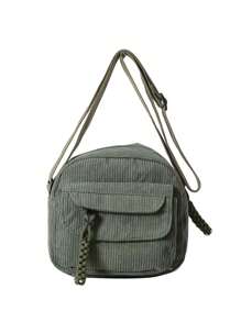 Womens Mini Corduroy Shoulder Crossbody Bags Solid Color Messenger Bags Stylish Casual Satchel Bags - Green - View 2
