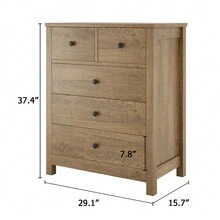 Cómoda de 5 cajones WhizMax, organizador de cómoda de madera con asa de metal, cómoda moderna para dormitorio, sala de estar, entrada, pasillo, oficina en casa y oficina, blanco/marrón/caqui - Caqui - Ver 3