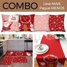 UNMISSABLE SANTA CLAUS COMBO: KIT 04 SANTA CLAUS CUSHION COVERS + KIT 3 MERRY CHRISTMAS KITCHEN MATS + CHRISTMAS TABLE RUNNER - 紅色 - 查看 1