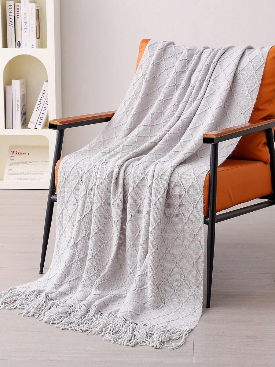 1pc Knitted Blanket Sofa Throw Bedspread Office Lunch Break Summer Wrap Nap Shawl - Light Grey - View 1