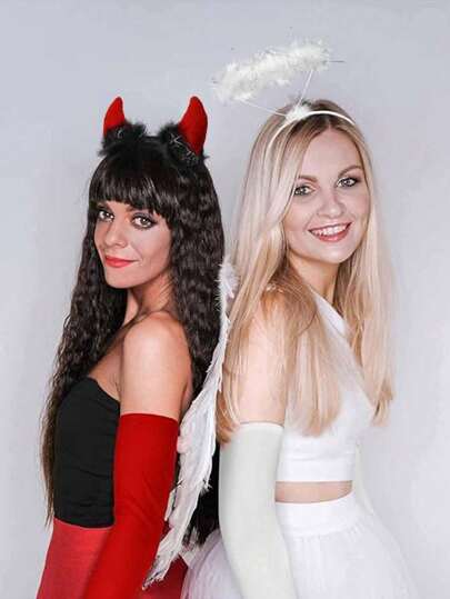 Opaska na głowę z aureolą anioła, aureola z srebrnego drutu, dodatek na imprezę cosplay, opaska na głowę z rogiem diabła na Halloween