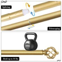 1pc Long Curtain Rods For Windows, Splicing Adjustable Curtain Rod, Single Drapery Rod With Twisted Cage Finial, Bronze/Silver/Black/Gold - Warm Gold - View 10