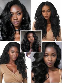 Music Festival Body Wavy 13*6 Lace Frontal Wigs Long YaKi Hair 24 Inch High Temperature Synthetic Lace Wig For Women Natural Black Color Cosplay Daily Party Makeup Use Woven's Lace Front Wigs Body Wave Hair