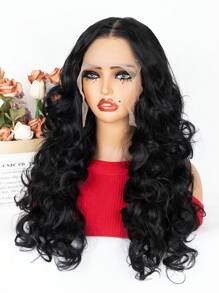 Music Festival Body Wavy 13*6 Lace Frontal Wigs Long YaKi Hair 24 Inch High Temperature Synthetic Lace Wig For Women Natural Black Color Cosplay Daily Party Makeup Use Woven's Lace Front Wigs Body Wave Hair