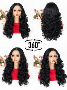 Music Festival Body Wavy 13*6 Lace Frontal Wigs Long YaKi Hair 24 Inch High Temperature Synthetic Lace Wig For Women Natural Black Color Cosplay Daily Party Makeup Use Woven's Lace Front Wigs Body Wave Hair
