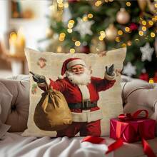 1 件圣诞复古报纸圣诞老人靠垫套，单面印花柔软毛绒天鹅绒，45 * 45 厘米/18 * 18 英寸枕套，适用于现代布艺沙发、室内装饰、派对装饰、礼物 - 彩色 - 查看 6