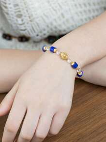 [VE] 1pc Exquisite High Quality Sterling Silver Natural Blue Agate Bracelet, Stringing Every Peace Of Tranquility And Profundity, Radiating Blue Brilliance To Showcase The Wearers' Elegant Elegant. It Is Not Only A Scenery On The Wrist, But Also A Sanctuary For The Mind, Implying Wisdom Enlightenment And Serenity, Filling Each Day With Inspiration And Strength. Natural Gemstone Color Varies. - Multicolor - View 2