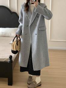 Suit Collar Commuting Extended Double Breasted Double-Sided Woolen Coat For Warm Autumn And Winter Women - Light Grey - View 2