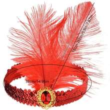 1 Băng đô lông vũ thập niên 1920 dành cho nữ, Mũ đội đầu bằng lông vũ sequin polyester thanh lịch cho tiệc hóa trang, Phụ kiện trang phục cổ điển - Đỏ - Xem 2